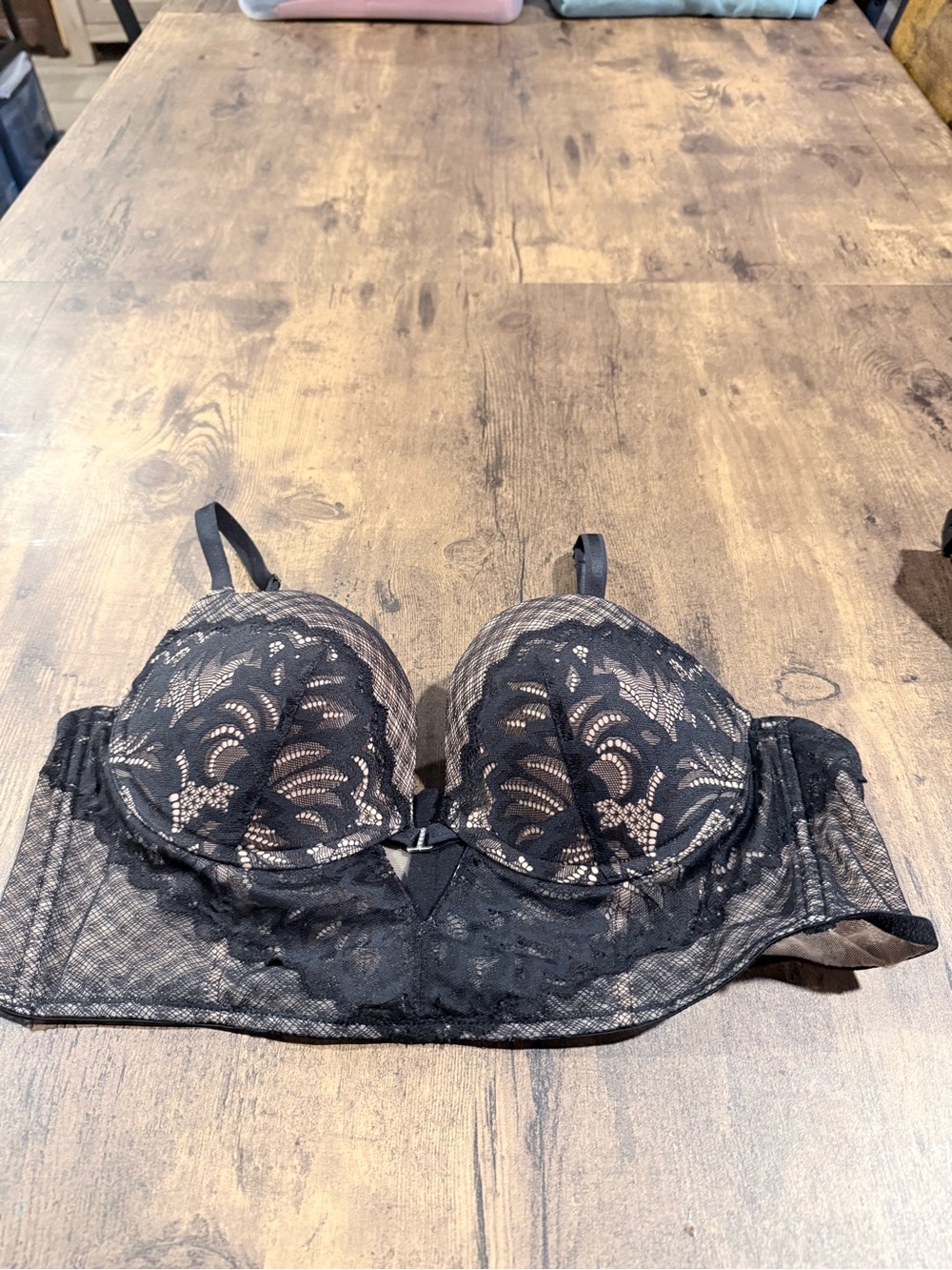 Adore Me Black Lace Longline Demi Bra